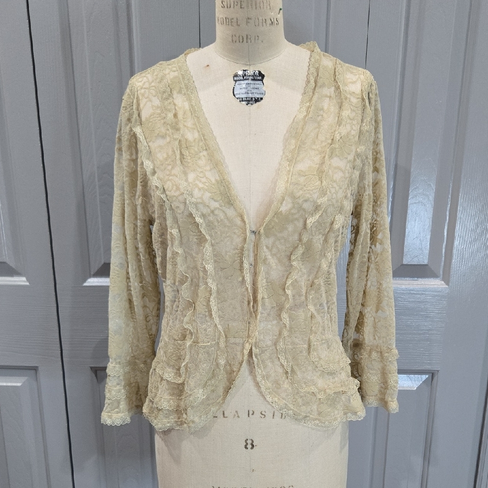 VINTAGE LIGHT WEIGHT SHEER FLORAL LACE STRETCH BLAZER SIZE XL